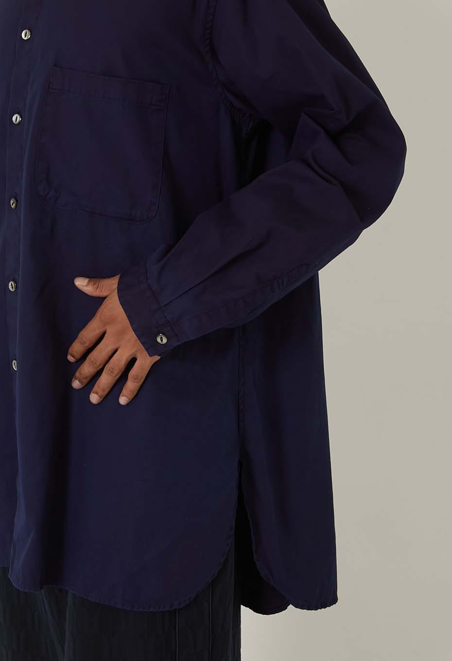 Cotton pin ox tezome band collar long shirt - INDIGO