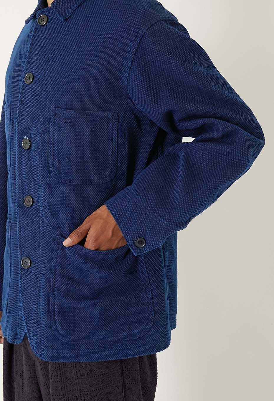 Woven Pure Indigo Light Sashiko Coverall - INDIGO