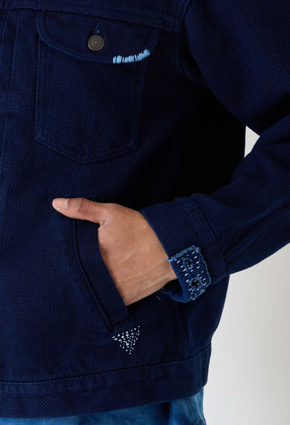 REWORK Woven Pure Indigo  Nijuorisashiko Trucker Jacket - INDIGO