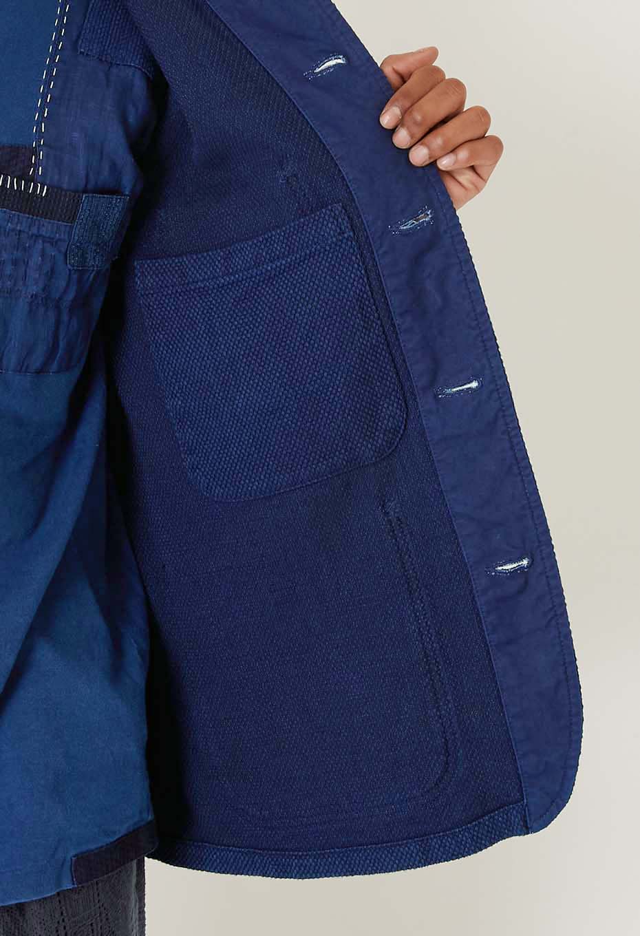 Woven Pure Indigo Light Sashiko Coverall - INDIGO