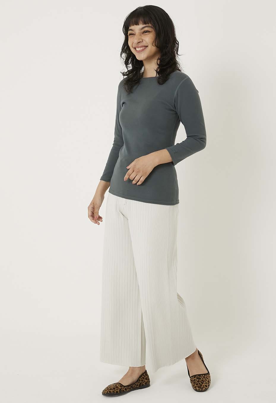 ストレッチフライス ボートネック ハーフスリーブ Tシャツ ウィメンズ - GREEN