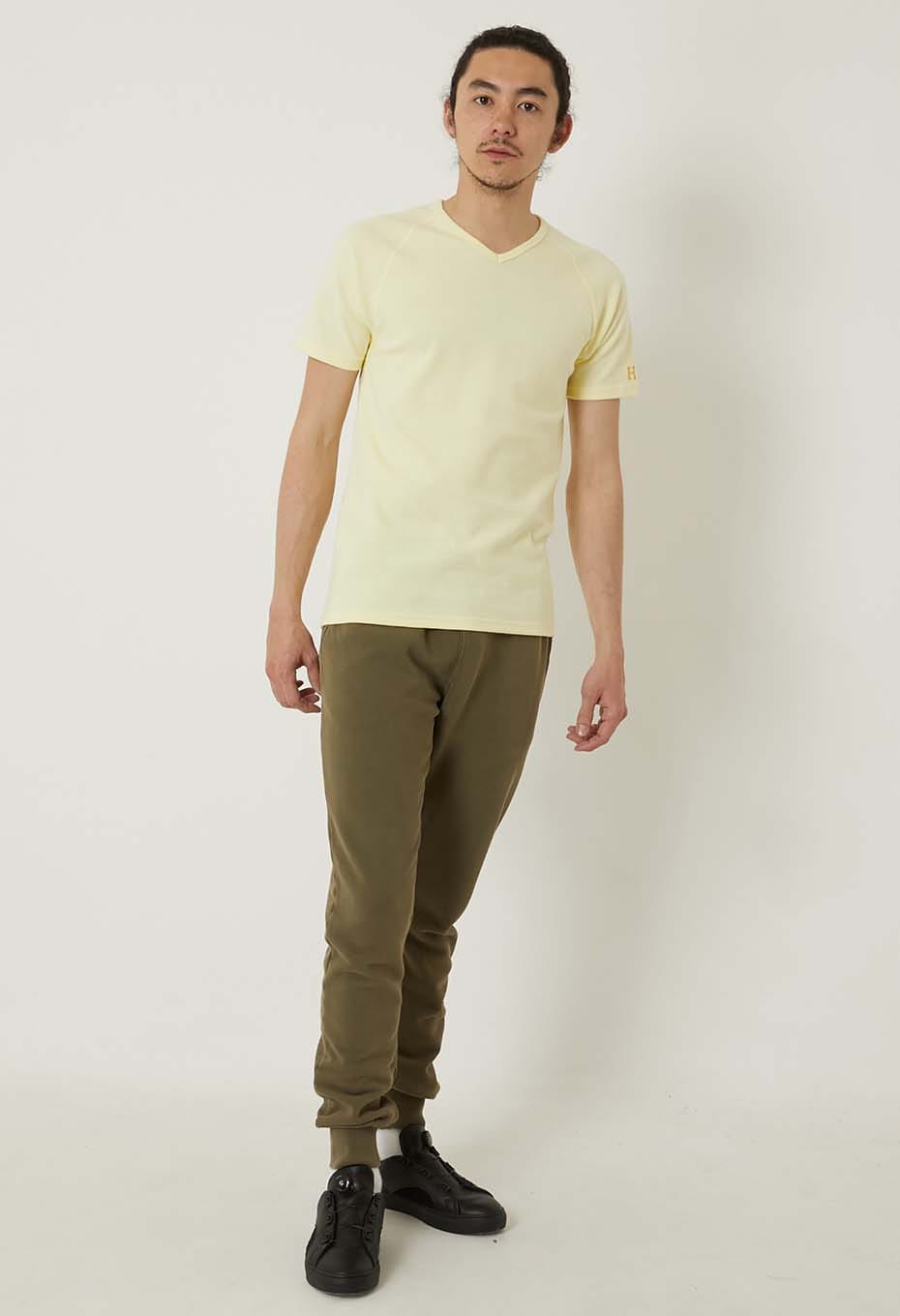 ストレッチフライス Vネックショートスリーブ Tシャツ - LT YELLOW