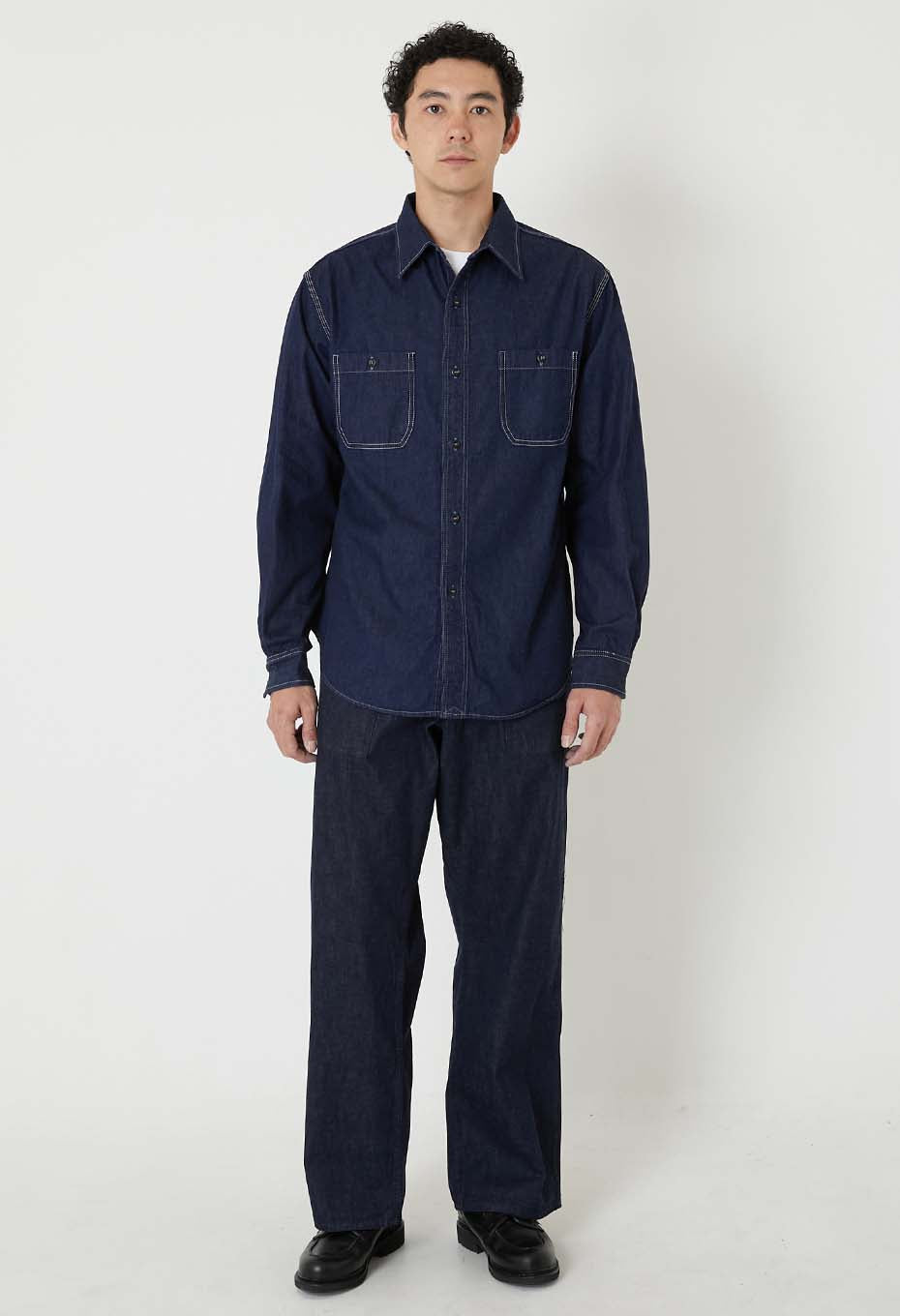 Jacquard shirt denim 2 pocket work shirt - INDIGO