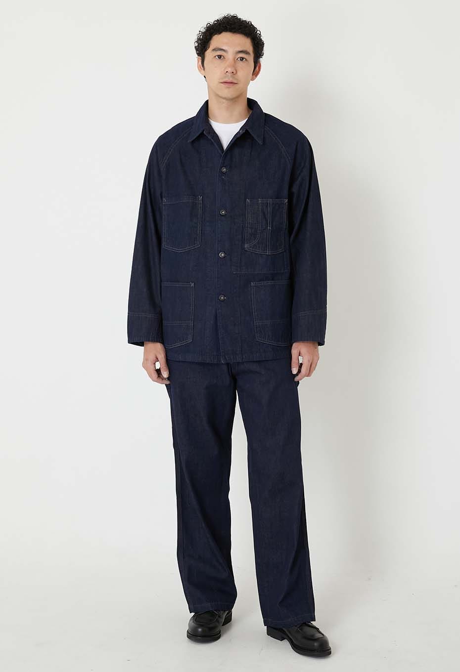 JK101 セルビッチライトデニム ラグランスリーブカバーオール - INDIGO