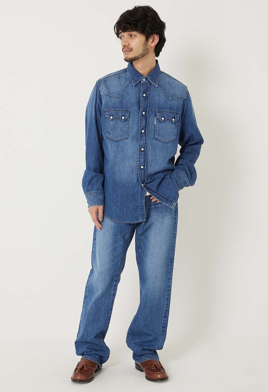 ST814 Light Denim Roper Wash Western Shirt - BLUE