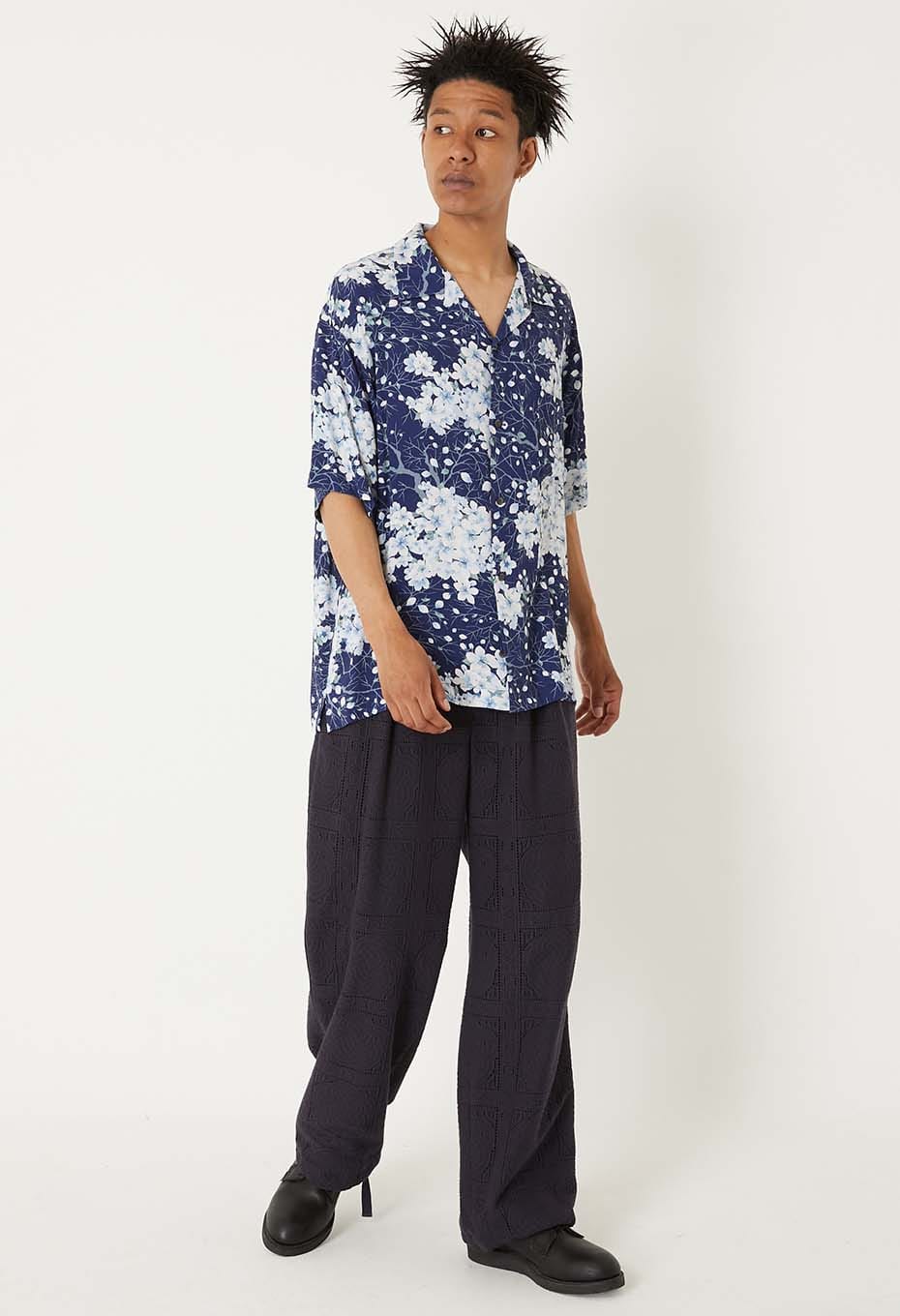 Mizuhiki lace draw straight pants - DARK NAVY