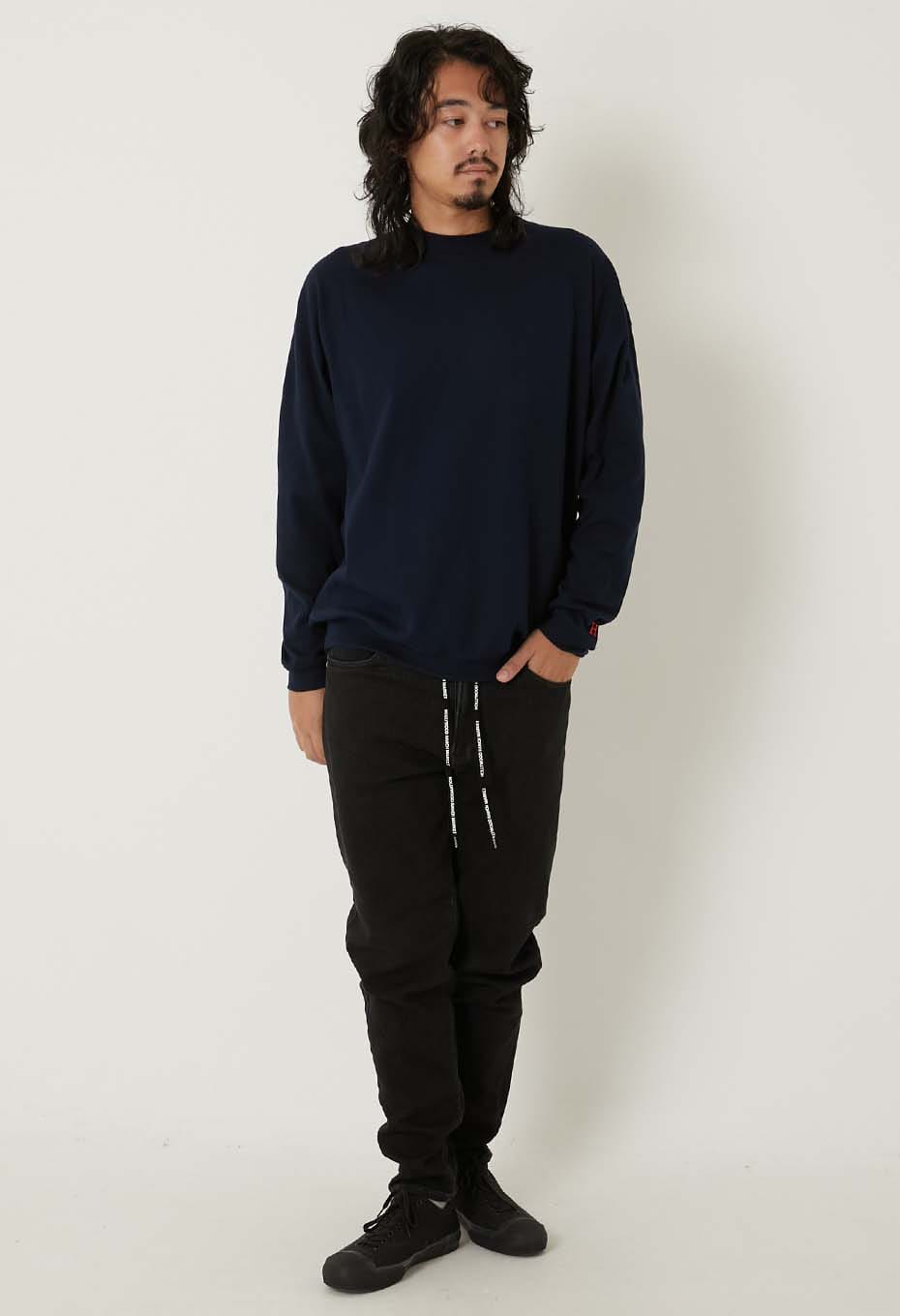 Stretch Fraise 9.5oz Hemrib Long Sleeve T-Shirt - DARK NAVY