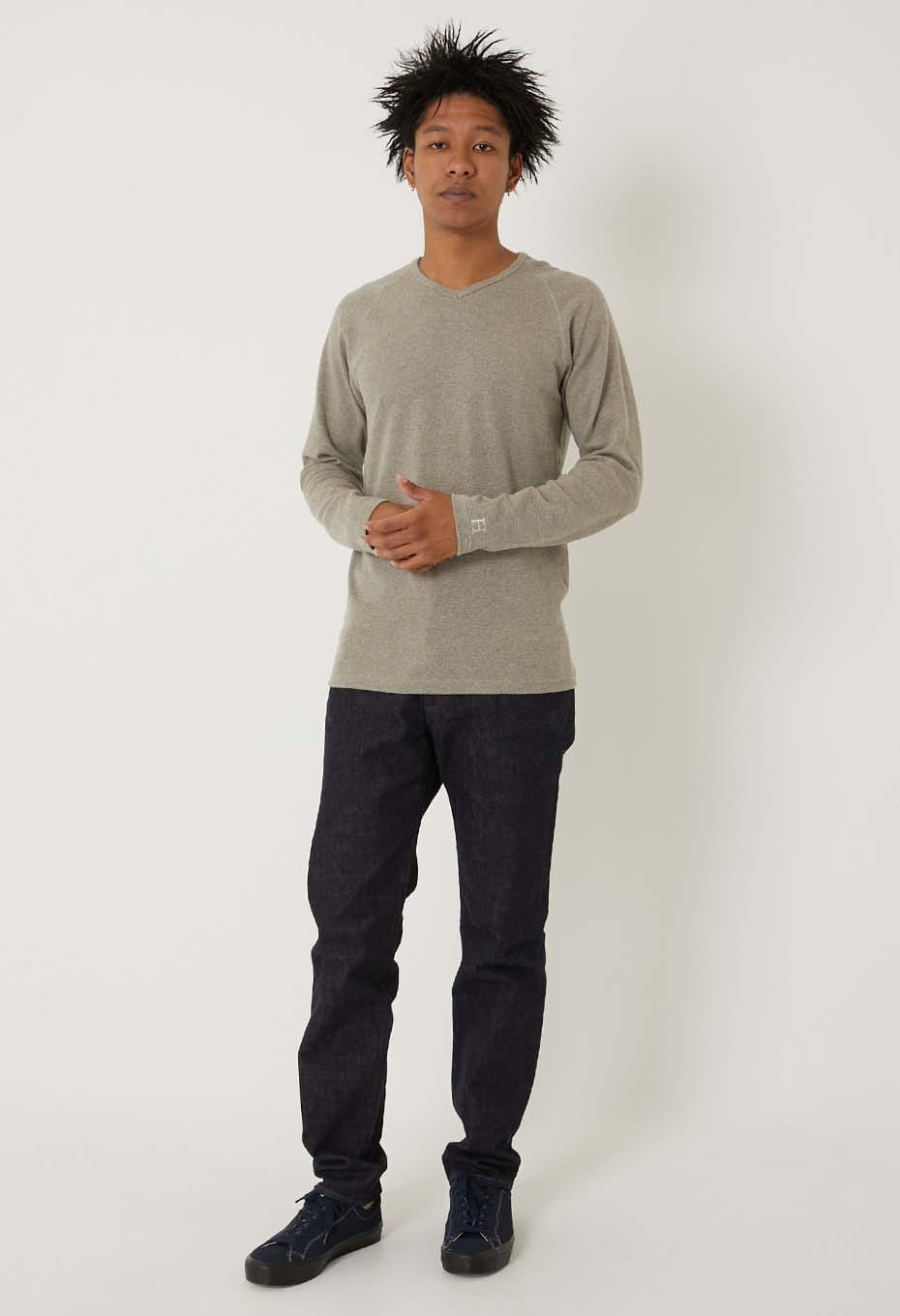 ストレッチフライス Vネックロングスリーブ Tシャツ - OATMEAL