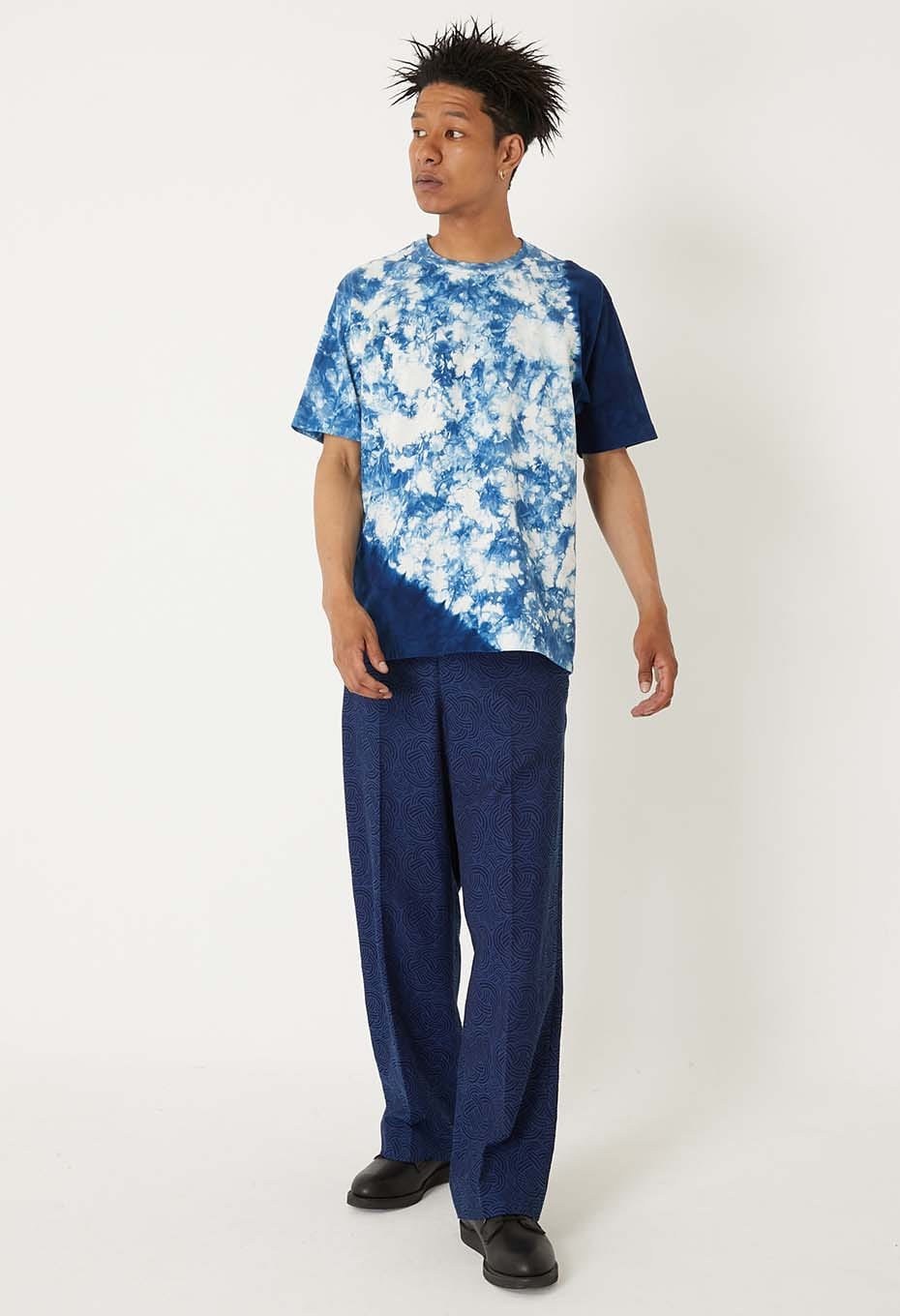 Woven Pure Indigo  Muraku Moshibori short sleeve T-shirt - INDIGO