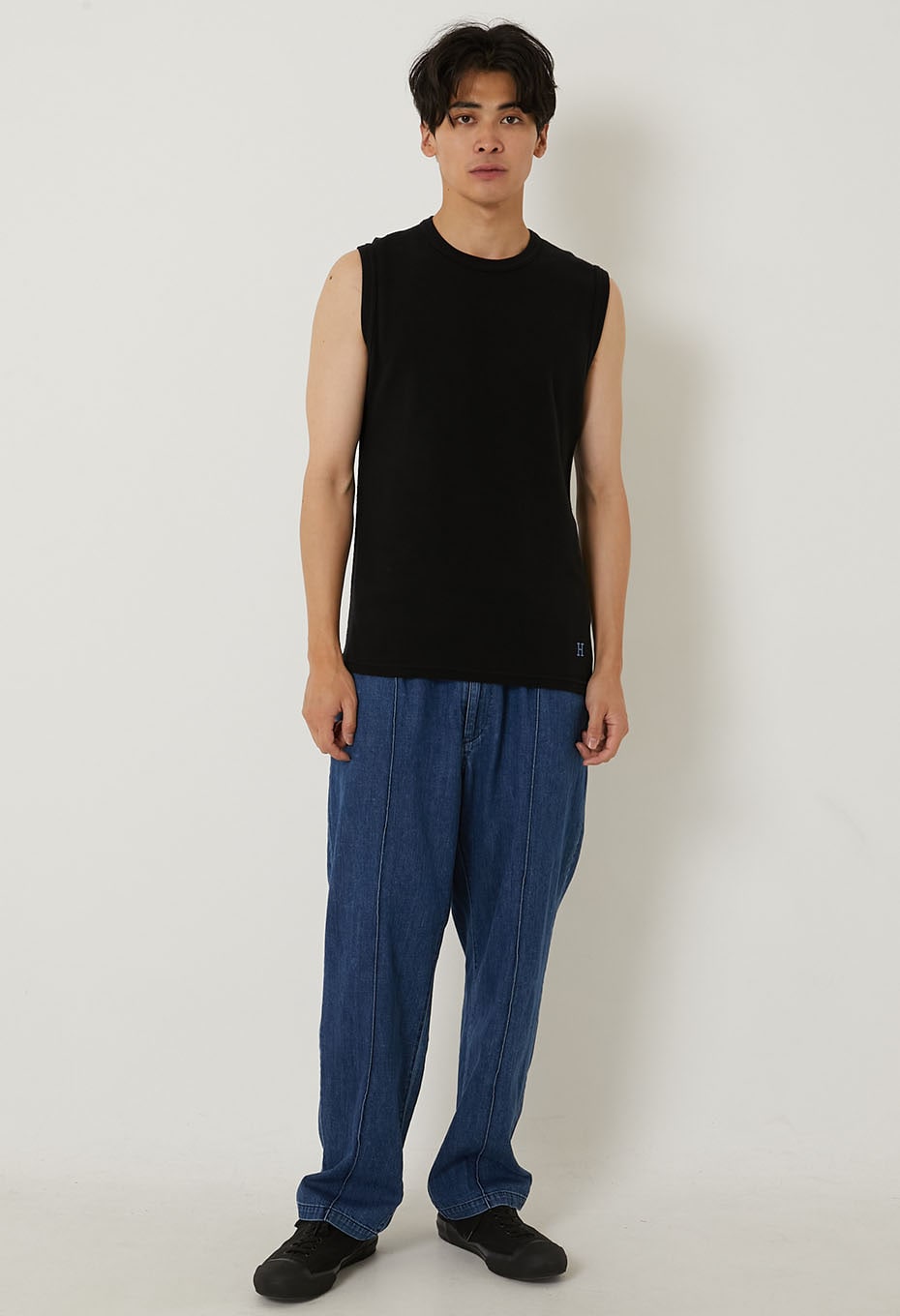 Stretch Fraise Sleeveless T-shirt - BLACK