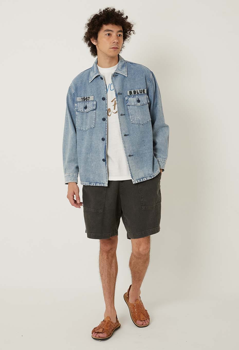 Indigo Back Satin Hard Workers Army Shirt - FADE