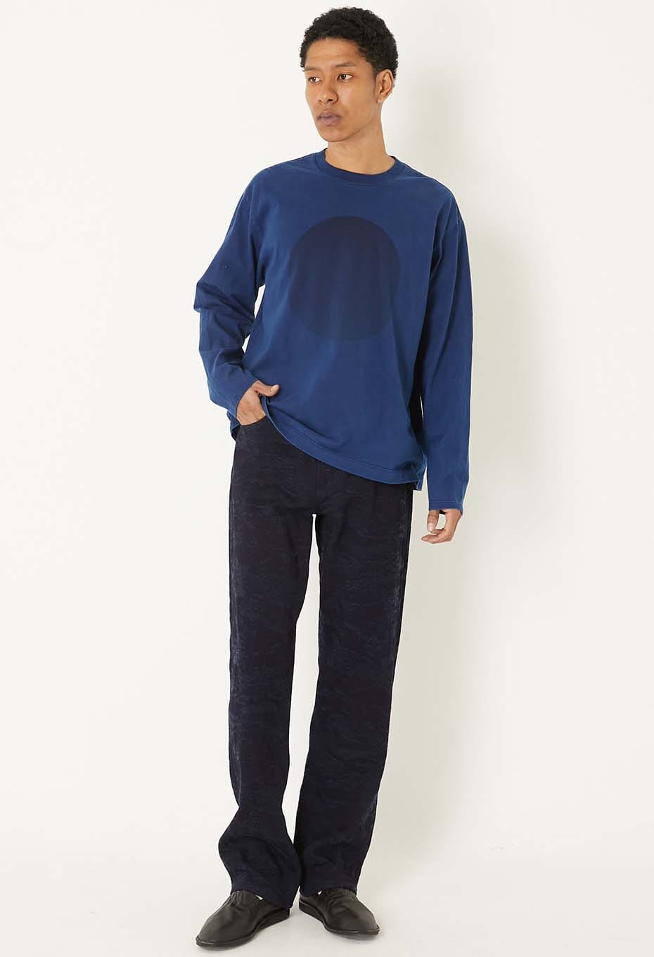 インディゴオオマルプリントロングスリーブTシャツ - A