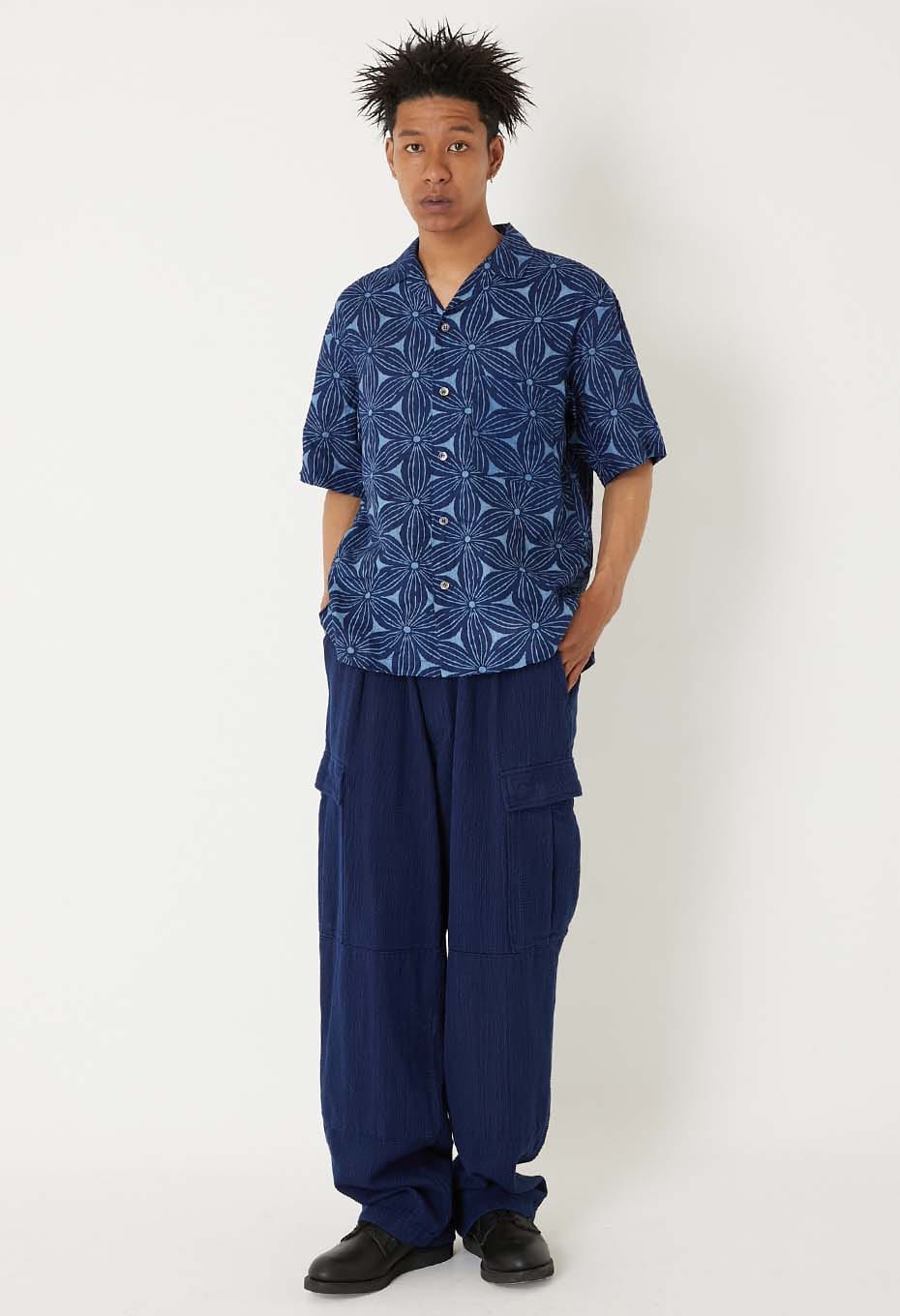 Indigo linen Sakurabassen short sleeve shirt - INDIGO
