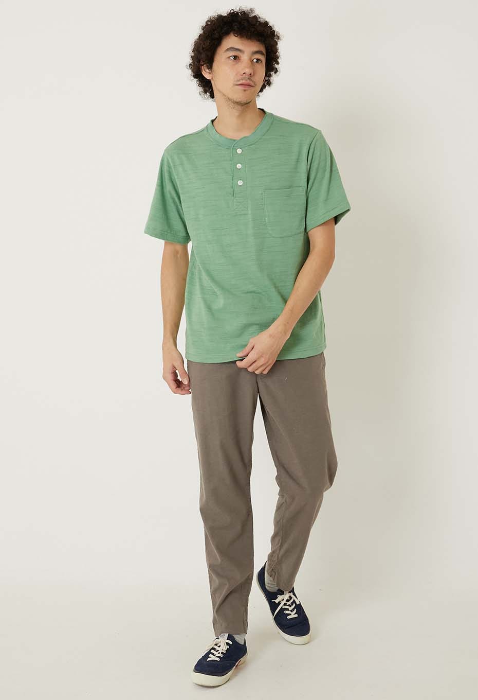 ヘビースラブテンジク ヘンリーネックポケットTシャツ - GREEN