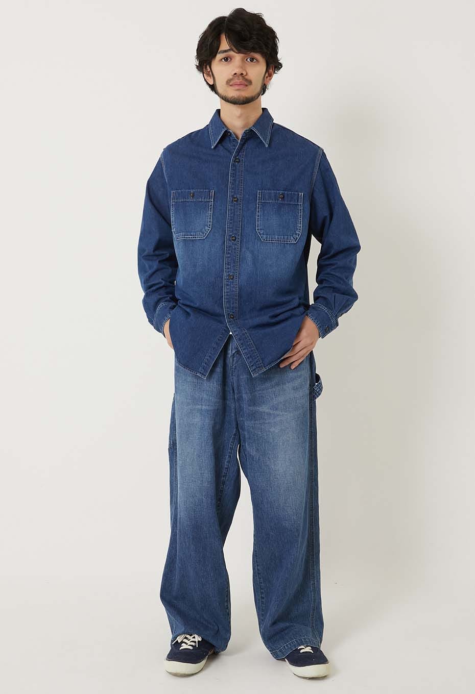 ジャカード シャツデニム 2ポケットワークシャツ /VINTAGE WASH - BLUE