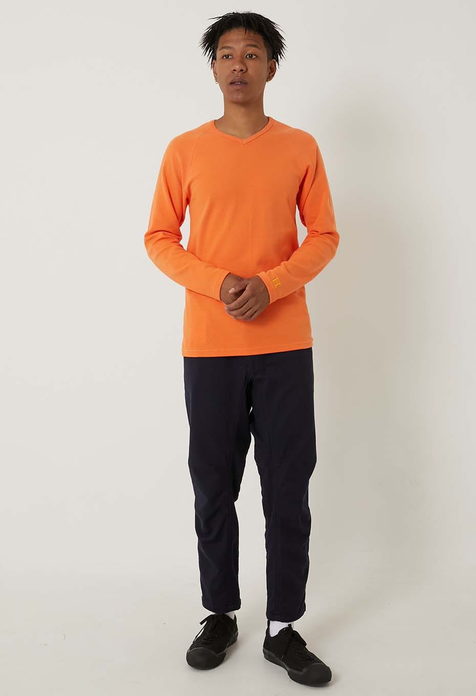 ストレッチフライス Vネックロングスリーブ Tシャツ - LT ORANGE