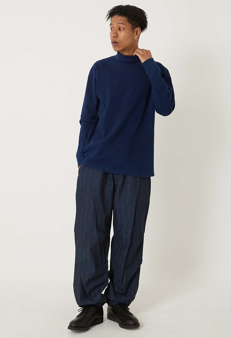 Mullite Teleco Tezome Needle Stitch Turtleneck T-shirt Unisex - INDIGO