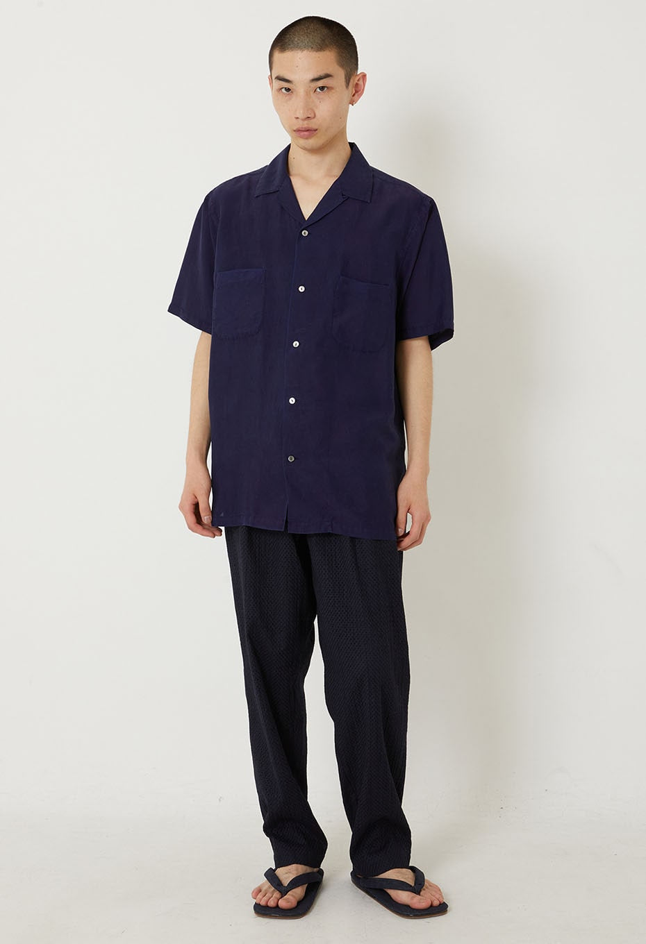silk habatae Woven Pure Indigo Short sleeve shirt - A