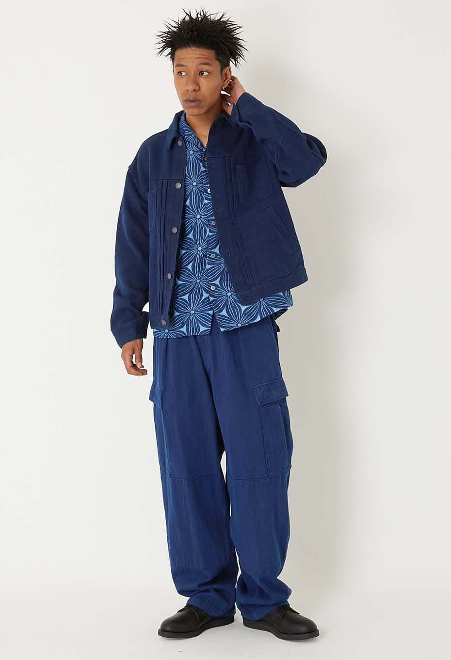 Woven Pure Indigo Light Sashiko Trucker Jacket - INDIGO