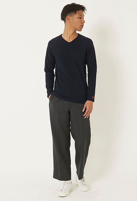 ストレッチフライス Vネックロングスリーブ Tシャツ - DARK NAVY
