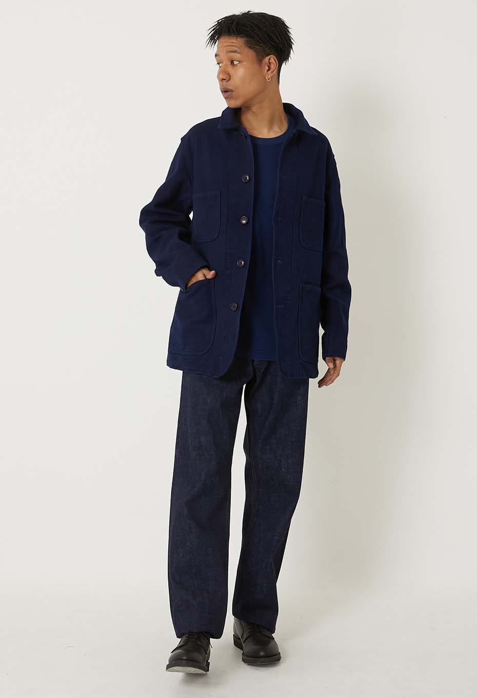 Woven Pure Indigo  Nijuori Sashiko Coverall - INDIGO