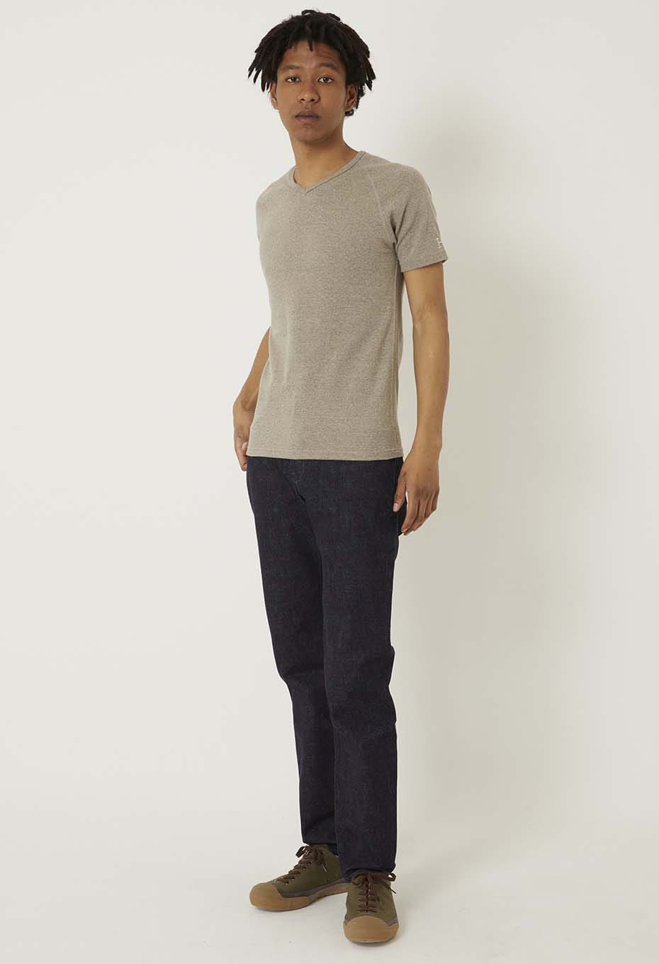 ストレッチフライス Vネックショートスリーブ Tシャツ - OATMEAL