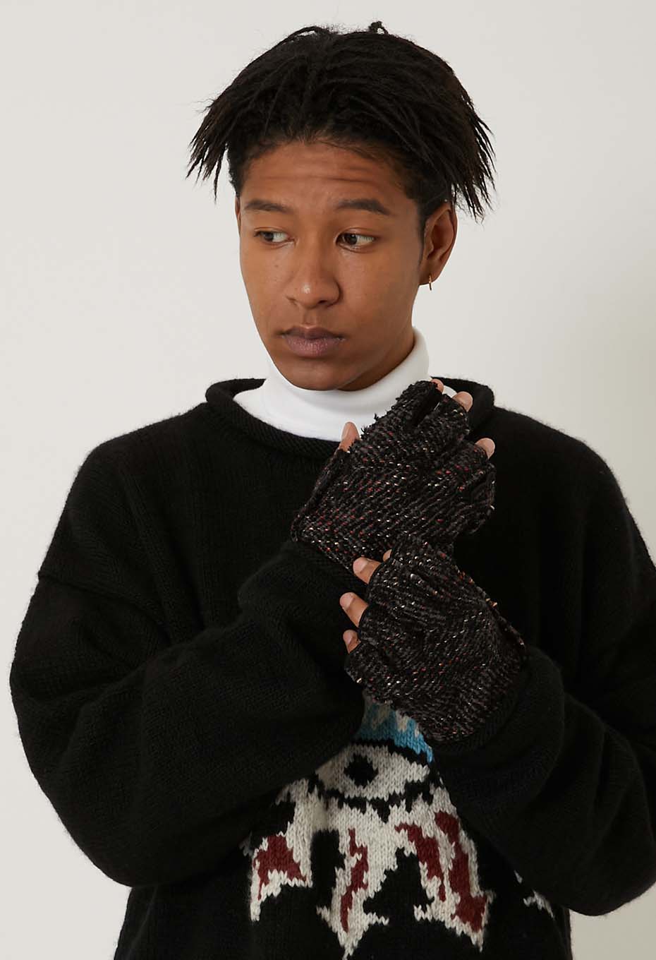 マチアカリ ロービングツイード Polartec フリース ユビヌキテブクロ - BLACK