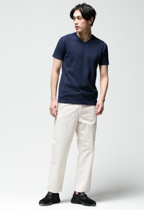 ストレッチフライス Vネックショートスリーブ Tシャツ - NAVY