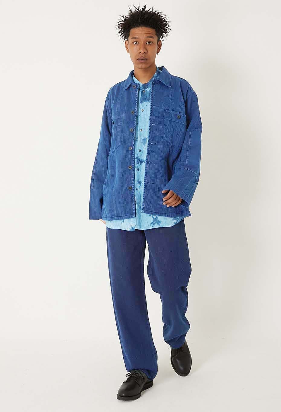 Woven Pure Indigo Light Sashiko Jeans - INDIGO