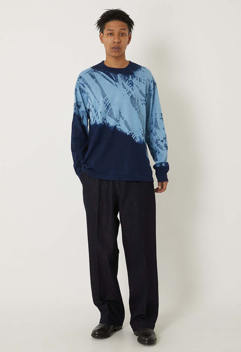 Woven Pure Indigo Itajime long sleeve T-shirt - INDIGO