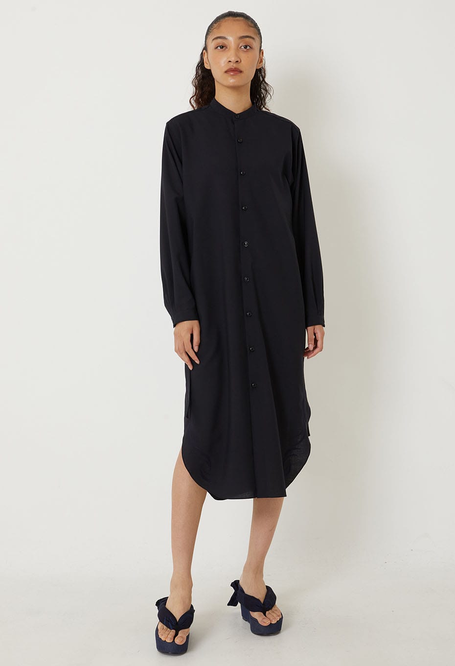 ドライポプリンメブキシシュウ バンドカラーワンピース - DARK NAVY