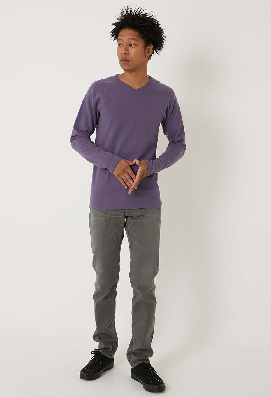 ストレッチフライス Vネックロングスリーブ Tシャツ - DK PURPLE