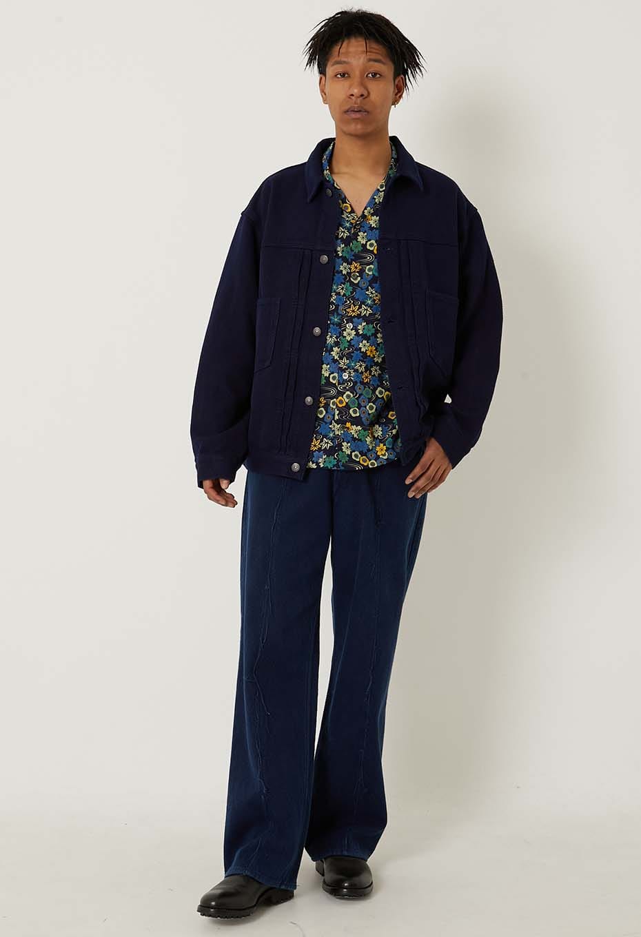Woven Pure Indigo Light Sashiko Trucker Jacket - INDIGO