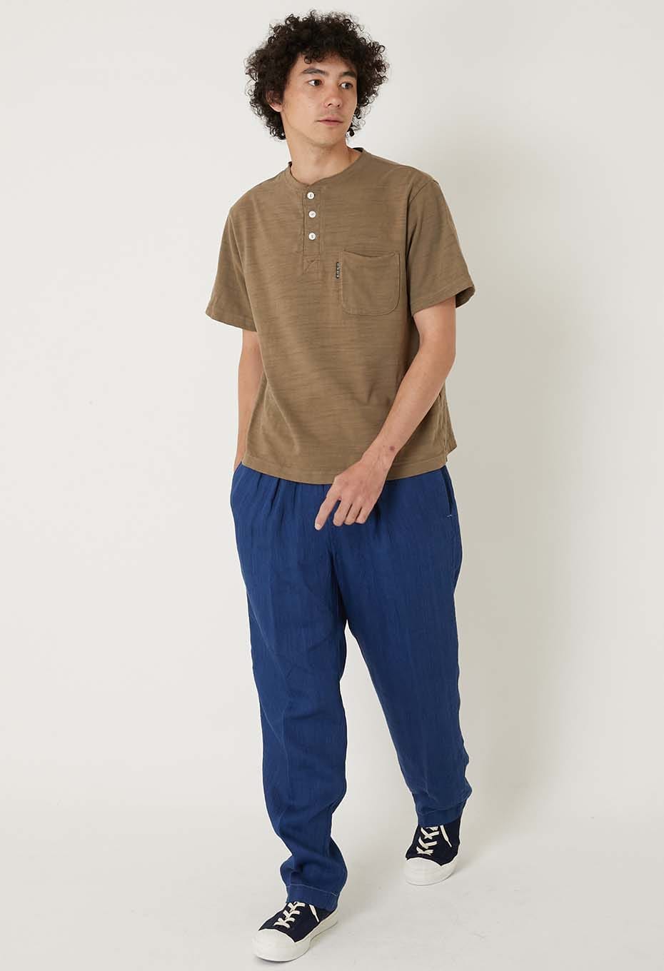 ヘビースラブテンジク ヘンリーネックポケットTシャツ - KHAKI