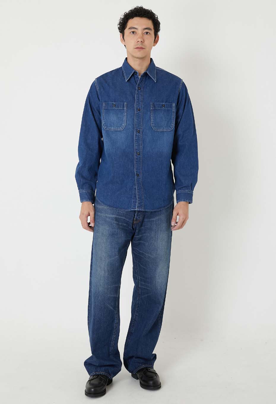 ジャカード シャツデニム 2ポケットワークシャツ /VINTAGE WASH - BLUE