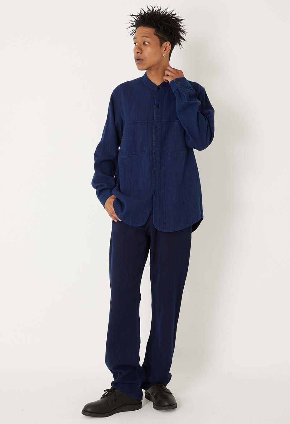 カセゾメサシコ バンドカラー ロングスリーブシャツ - INDIGO