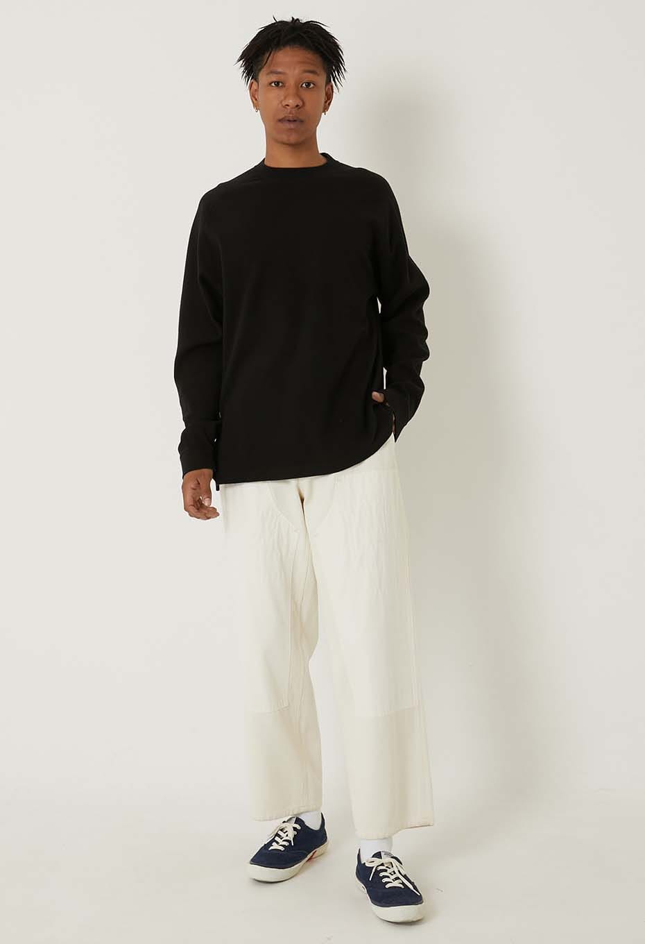 ムライトテレコ ニードルステッチ ロングスリーブＴシャツ ユニセックス - BLACK