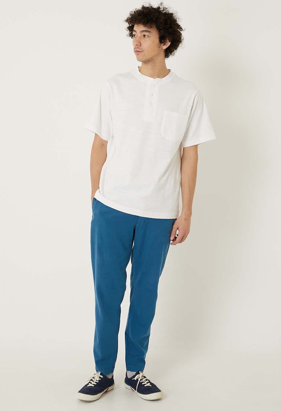 ヘビースラブテンジク ヘンリーネックポケットTシャツ - WHITE