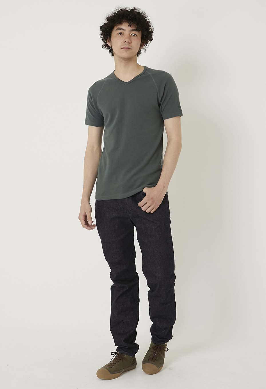 ストレッチフライス Vネックショートスリーブ Tシャツ - GREEN