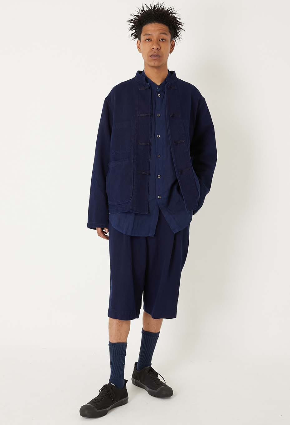Woven Pure Indigo Light Sashiko wide shorts - INDIGO