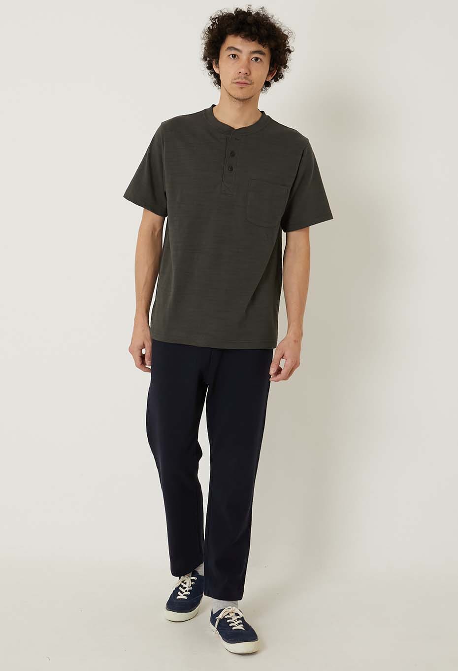 ヘビースラブテンジク ヘンリーネックポケットTシャツ - CHARCOAL