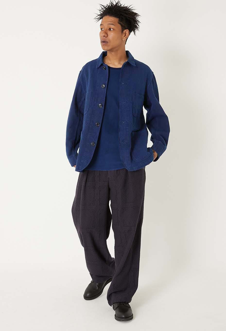 Woven Pure Indigo Light Sashiko Coverall - INDIGO