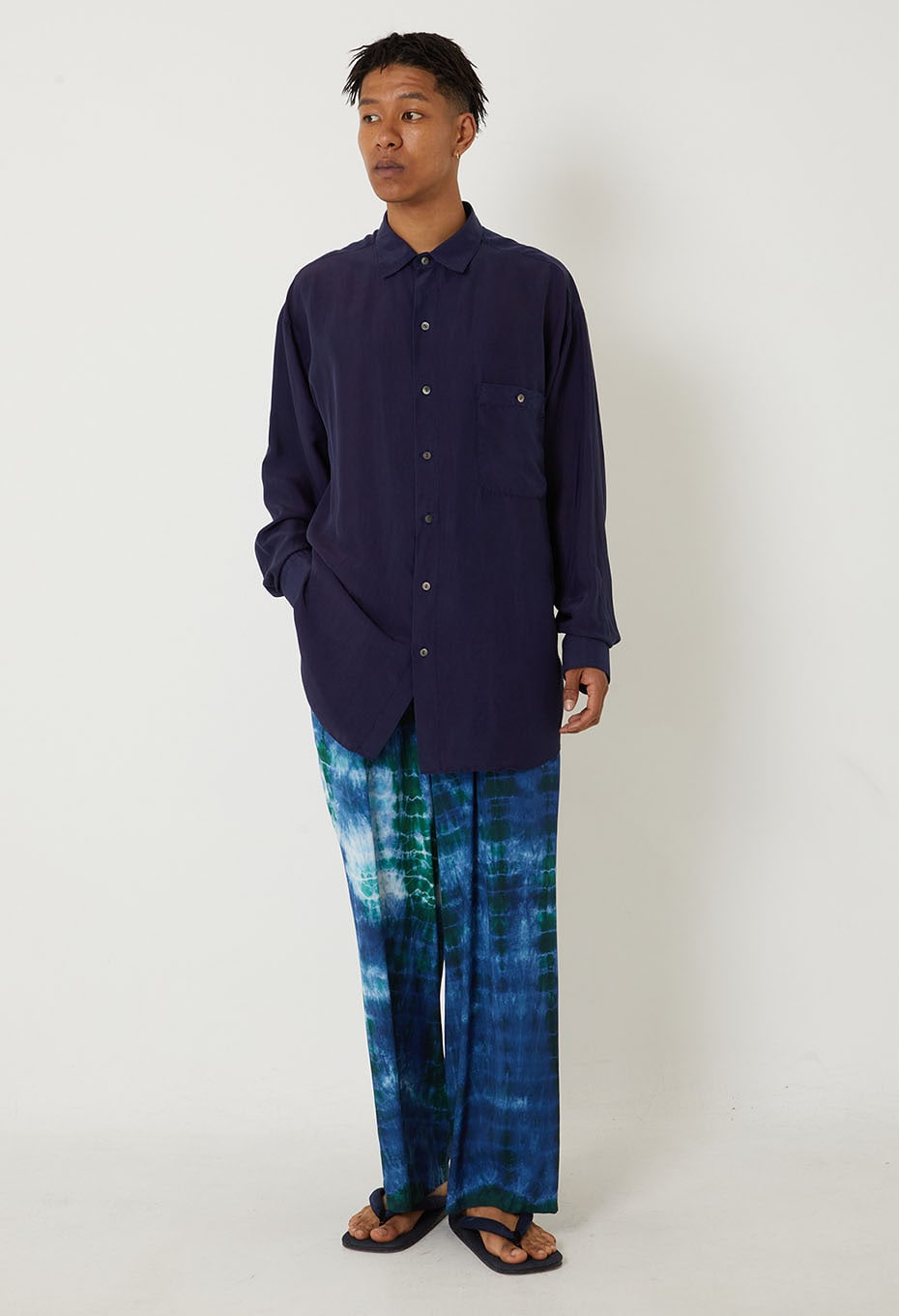 silk habatae Woven Pure Indigo  Long sleeve shirt - A