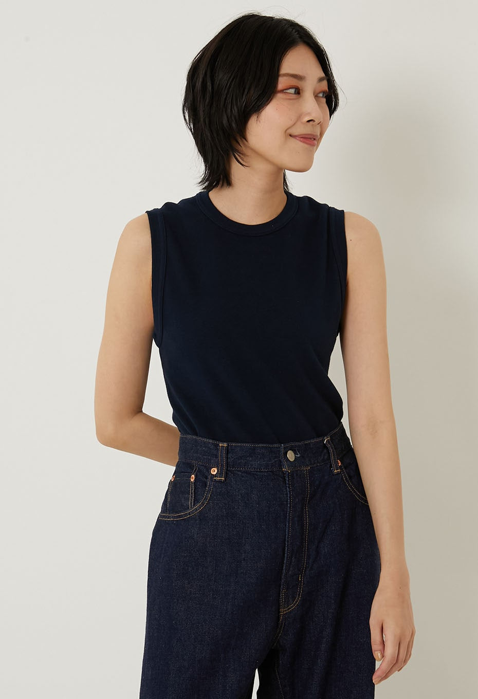 Stretch Fraise Sleeveless T-shirt - DARK NAVY