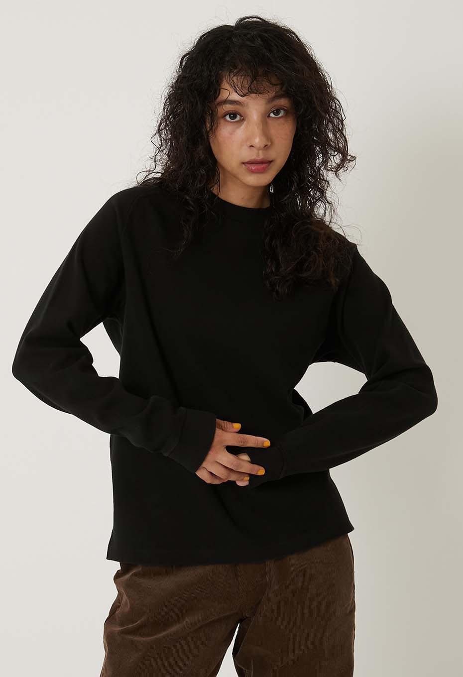 ムライトテレコ ニードルステッチ ロングスリーブＴシャツ ユニセックス - BLACK