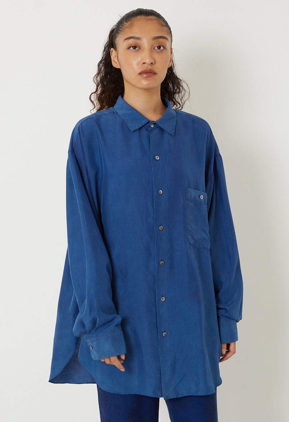 silk habatae Woven Pure Indigo  Long sleeve shirt - B