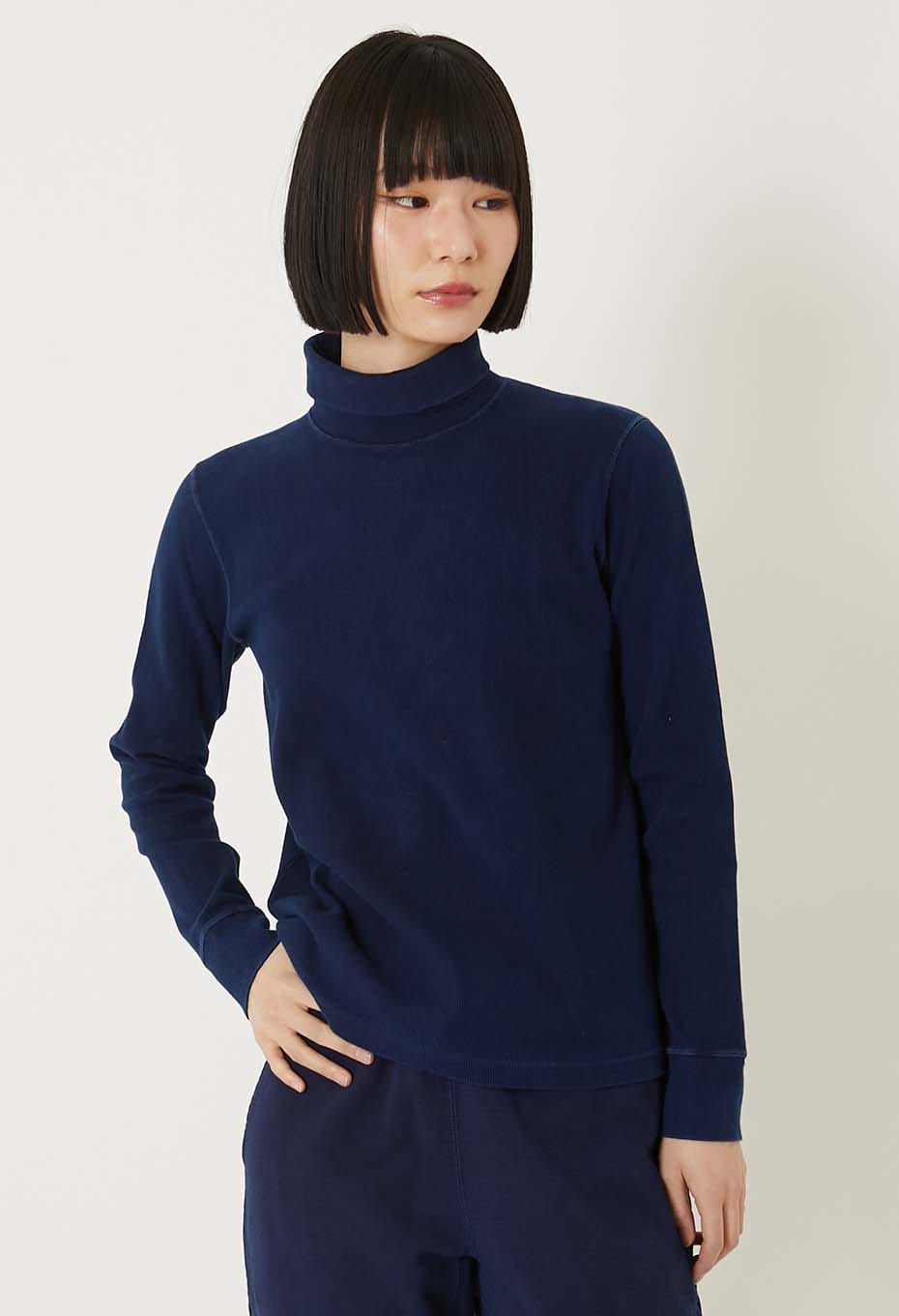 Mullite Teleco Tezome Needle Stitch Turtleneck T-shirt Unisex - INDIGO