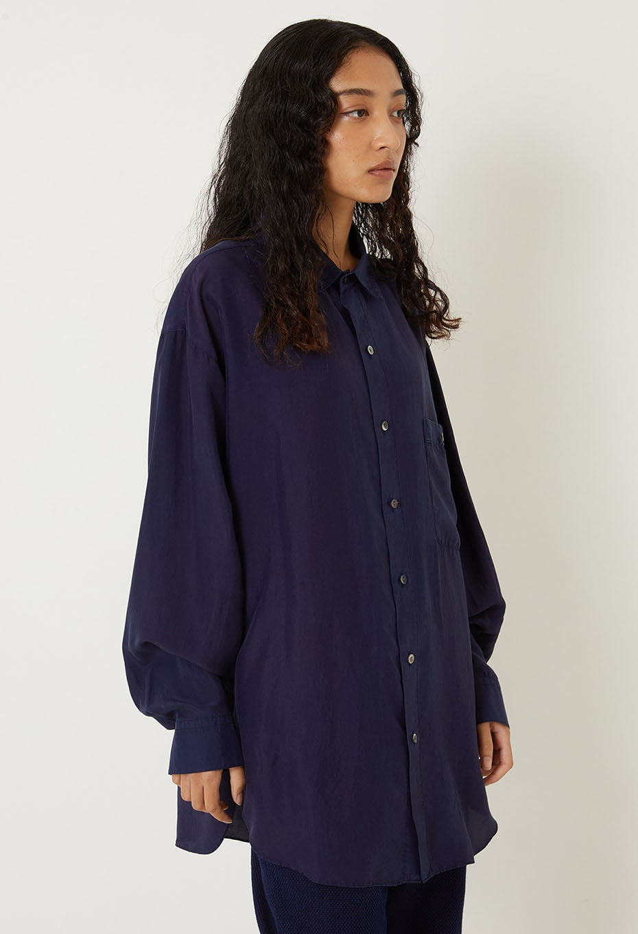 silk habatae Woven Pure Indigo  Long sleeve shirt - A