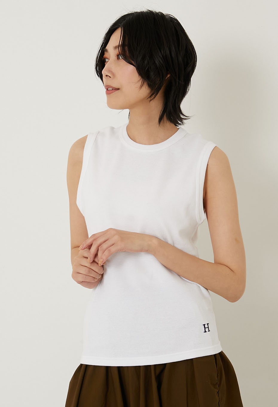 Stretch Fraise Sleeveless T-shirt - WHITE