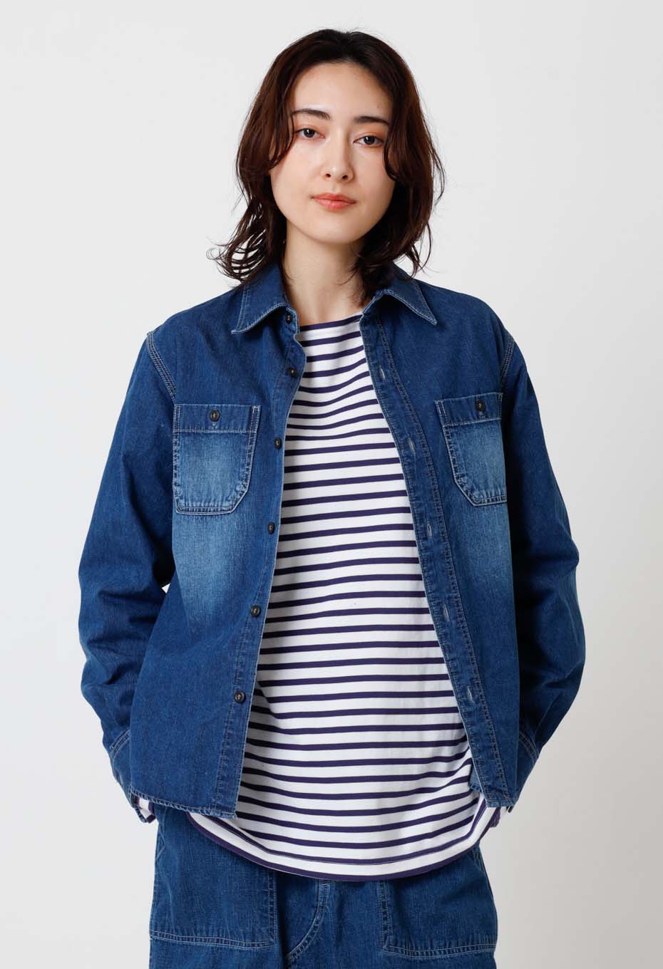 ジャカード シャツデニム 2ポケットワークシャツ /VINTAGE WASH - BLUE